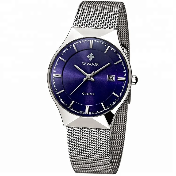 

Wwoor 8016 Stainless Steel Mesh Band Analog Quartz Mens Wrist Watch, 3 colors