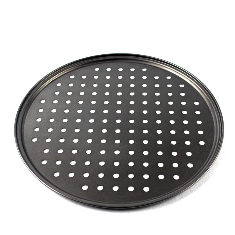 

Round Carbon Steel Pizza Tray Non Stick Bakeware PTFE Coated Pizza Pan With Holes cookware 12" Pizza Tray, Black