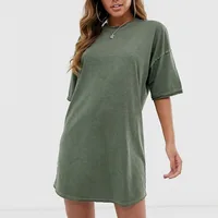 

Hot custom o-neck soft fit oversized raw edge t-shirt dress women