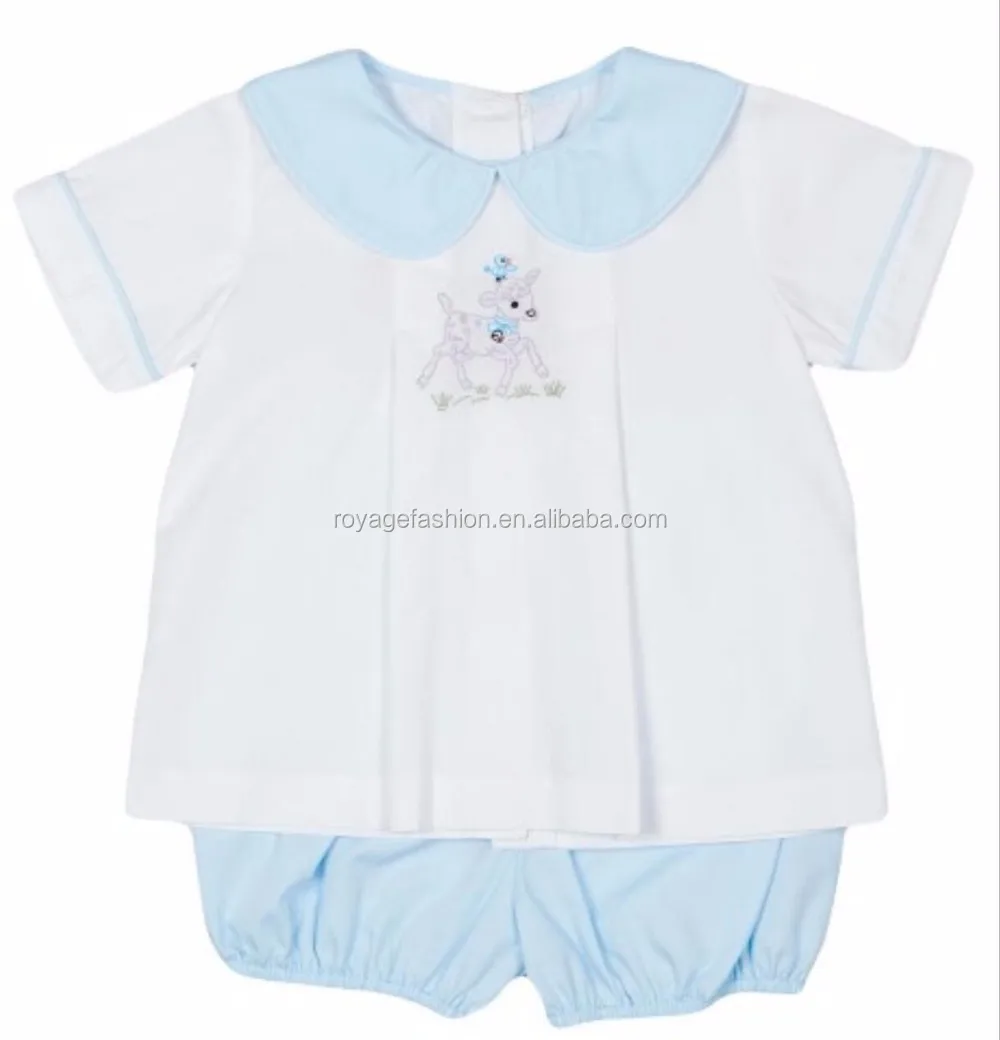 
Boutique baby boy summer cotton Shirts and Shorts Custom Smocked Sets 