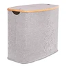 Divided Foldable Bamboo Frame Canvas Double Laundry Hamper with Lid and Cut Out Handles