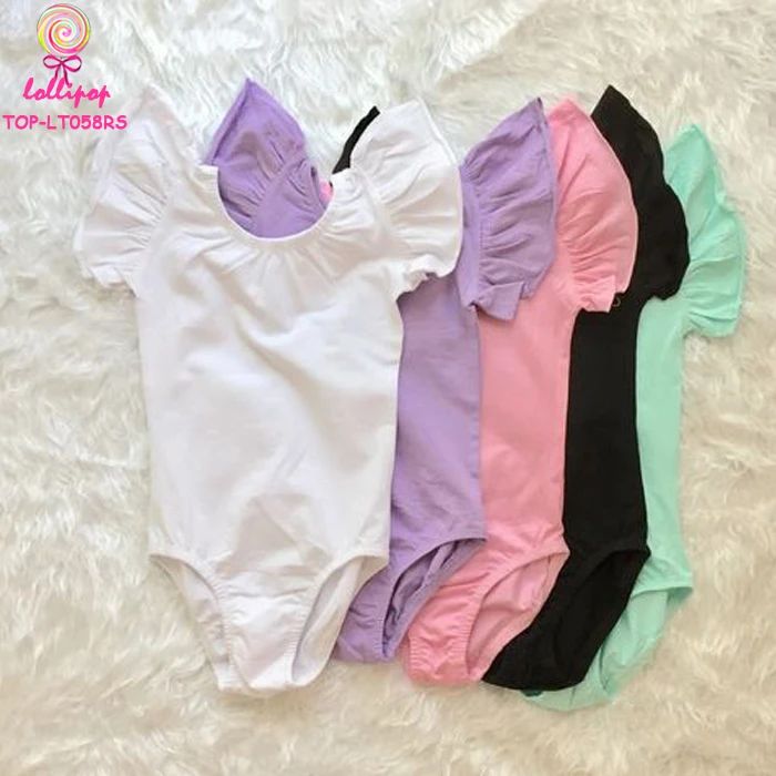 

Wholesale Solid Color Child Girls Gymnastics Leotards Unitard Ballet Costume Cotton Kid Flutter Sleeve Leotards For Dance Wear