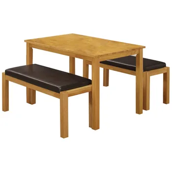 Solid Rubberwood Brown Pu Leather Dining Table And Chair Set
