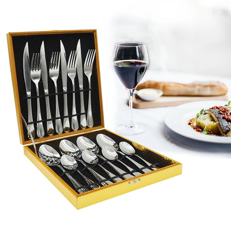 

Luxury sliverware set flatware set Wooden Case Stainless Steel 16 Cutlery Sets, Black,gold,rose gold,silver,pink,blue