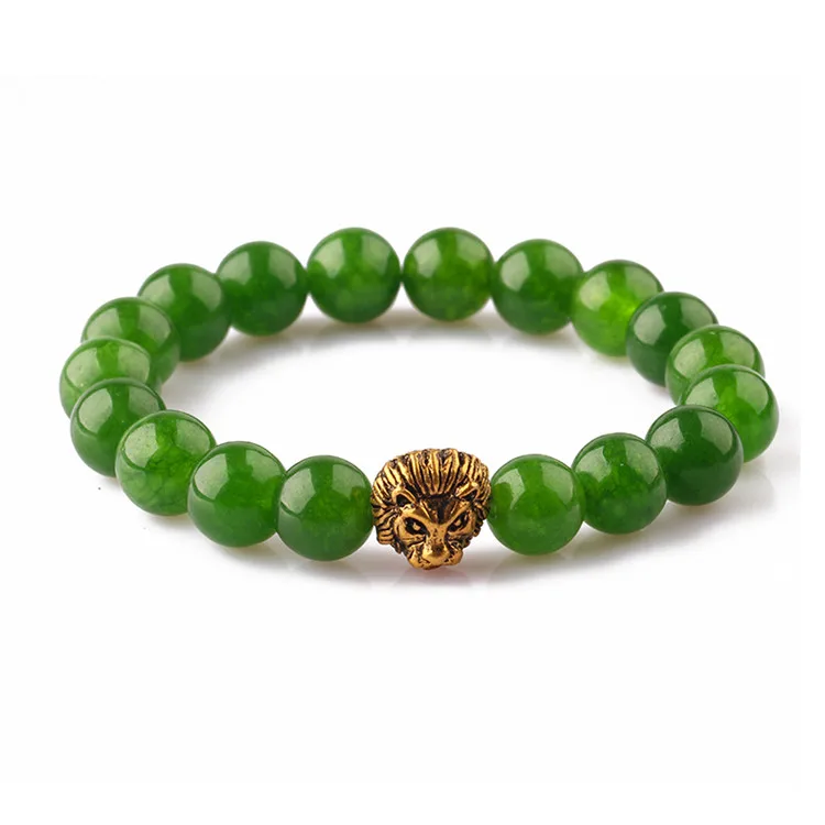 

Factory Price Fashion Natural Stone Green Jade Beads Lion Charm Bracelet for Men Decorated, As picture