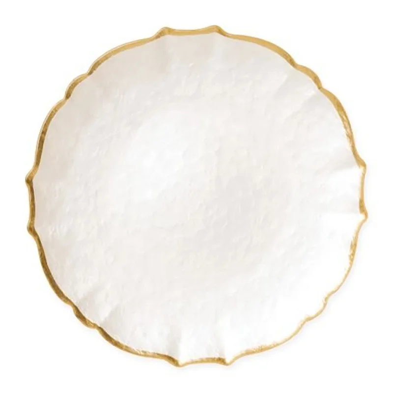 

HandMade Flower Shape Gold RImmed Bulk Wedding Pearl GLass Charger Plates, Customized