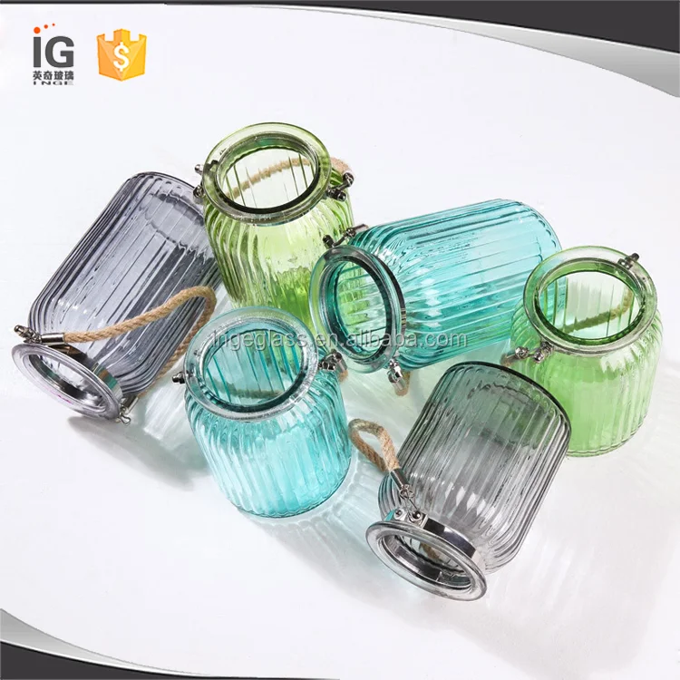 Round Glass Candle Holder With Rope Handle,Rope Handle Glass Lantern