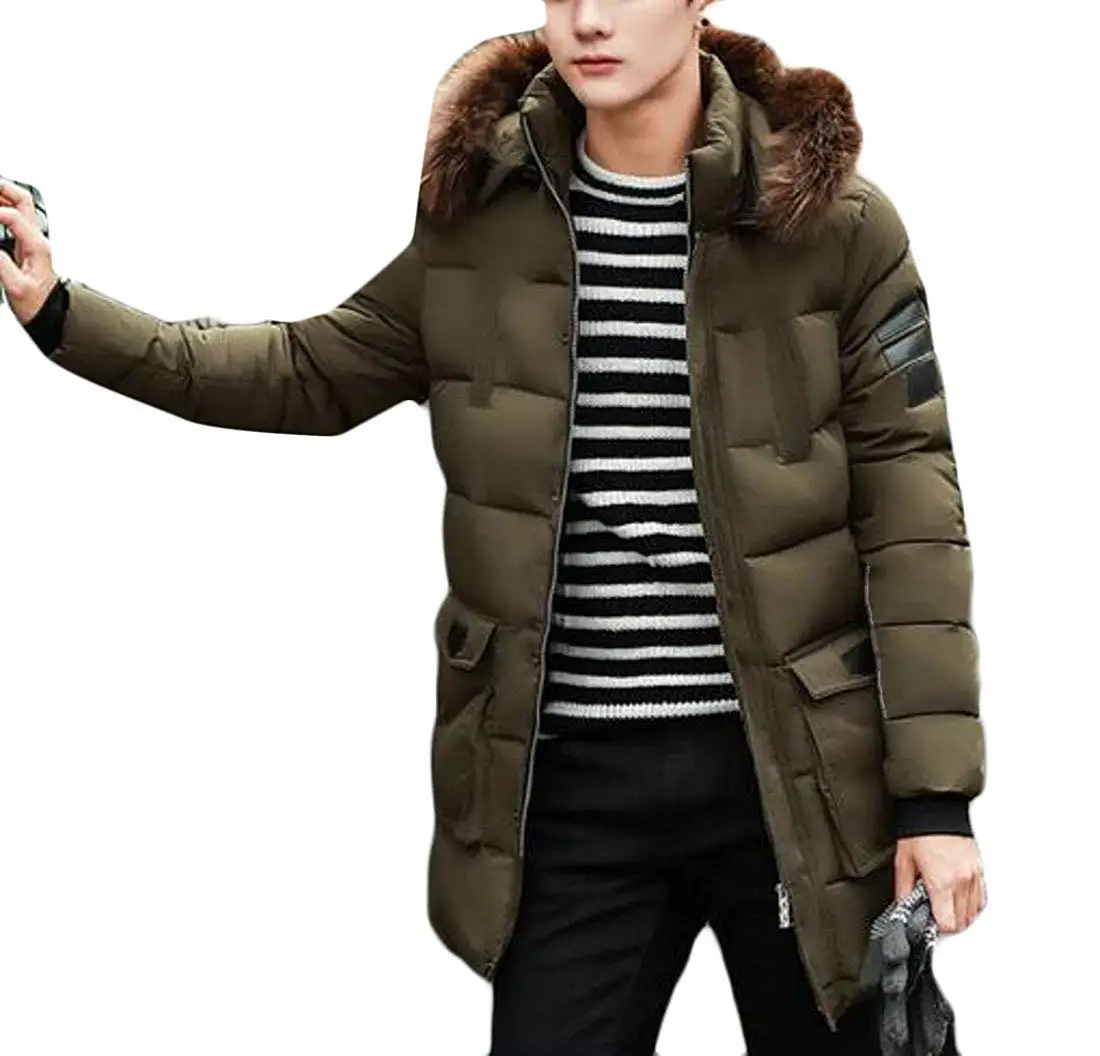 XQS Mens Winter Coat Warm Faux Fur Lined Hoodie Jacket Outwears