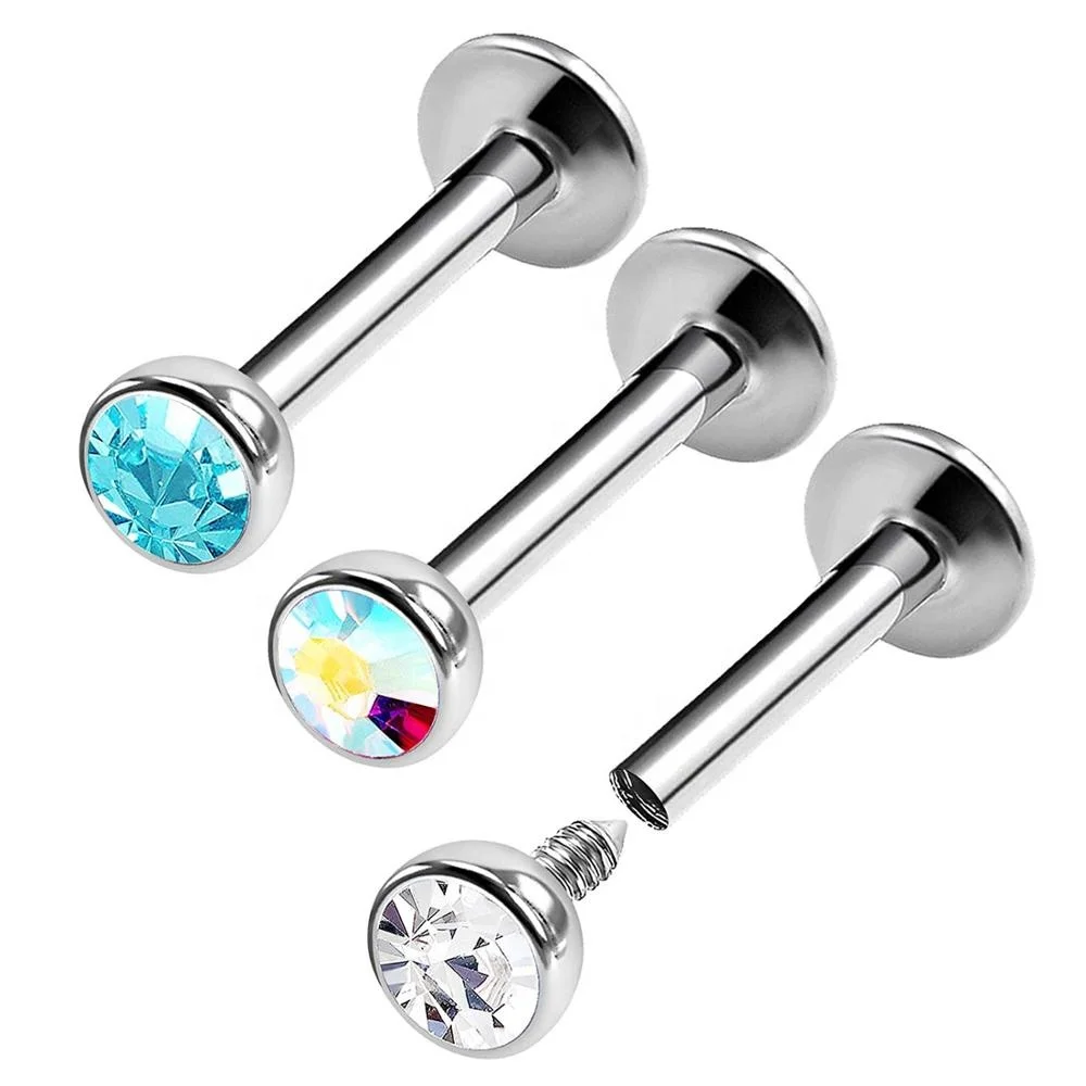 316l Steel Internal Threaded Labret With Rhinestone Body Jewelry