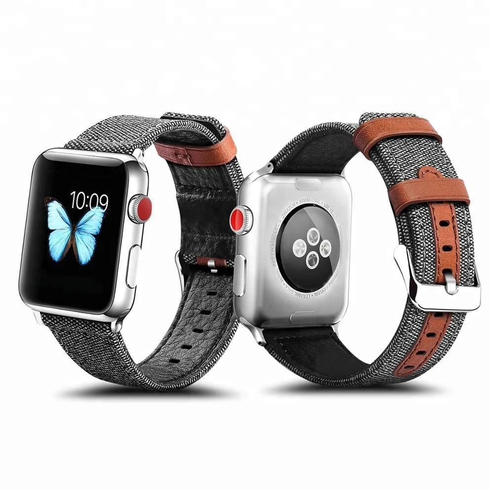 

NEW For apple watch leather strap PU+Cotton Cloth Canvas watch band for apple watch strap, Black gray white brown