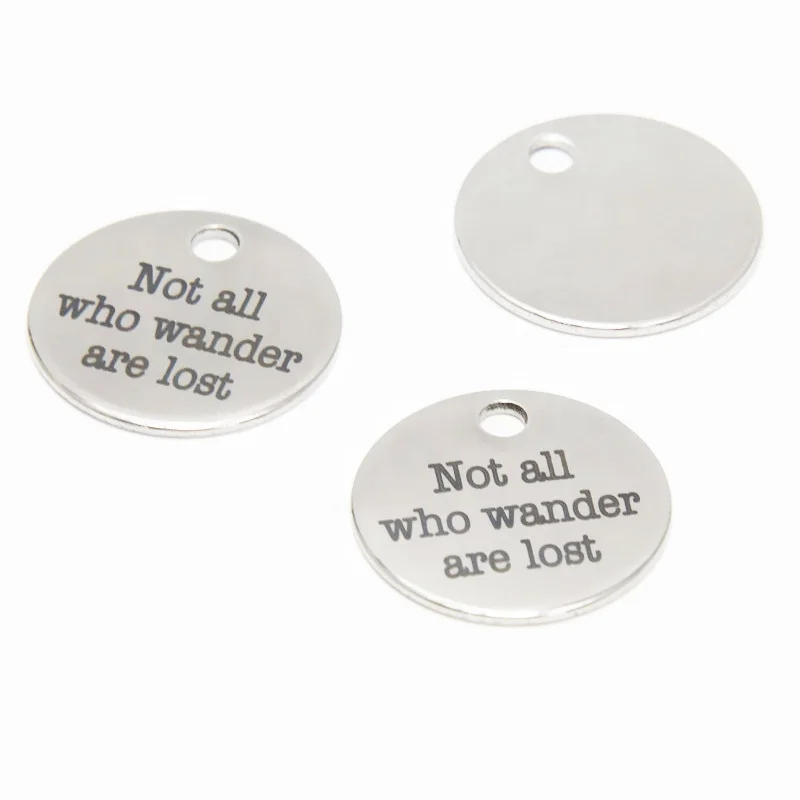 

Travel charm Not all who wander are lost message Charm pendant 20mm, Silver