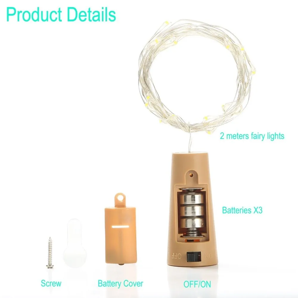 Solar Battery Led Bottle Fairy Wine Cork String Light Champagne Bottle ...