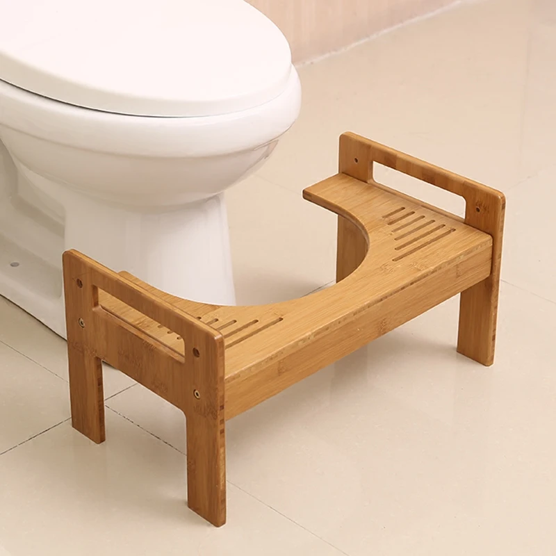 Adjustable Bamboo Luxury Squatting Toilet Stool With 2 Foot Massager