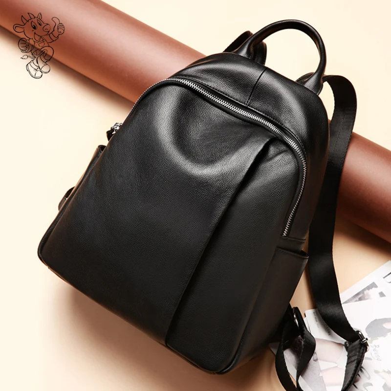 

Hot Selling 2019 Anti theft backpack women genuine leather travel bags soft leather black backpack