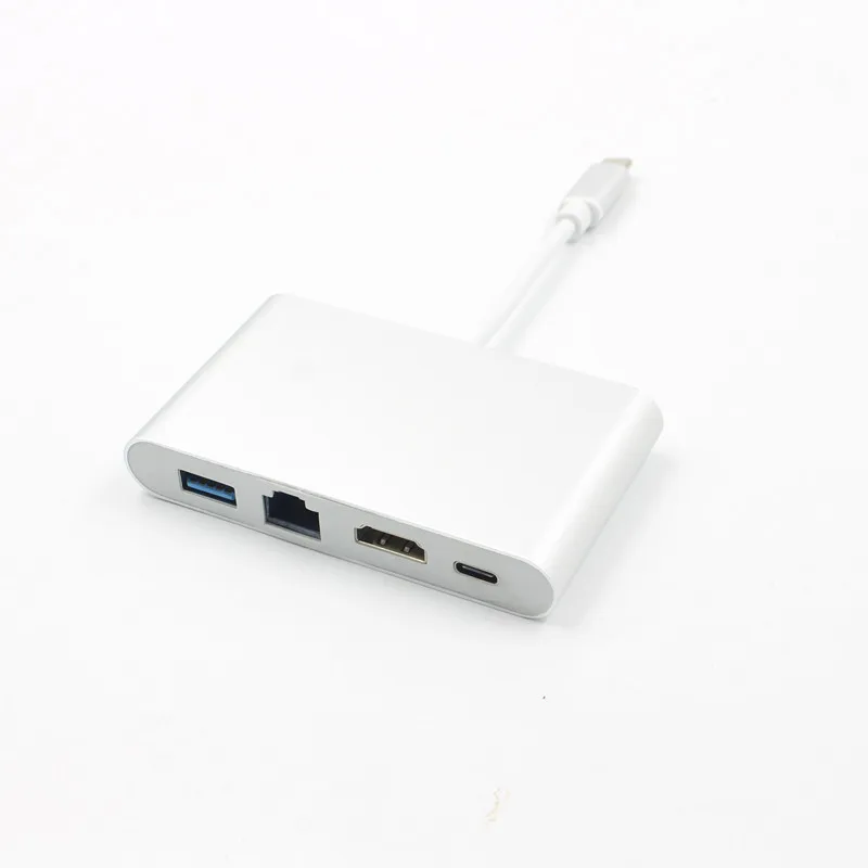 

Support HDMI USB 3.0 RJ45 type-c 4 in 1 usb-c hub for Macbook, Silver grey