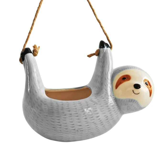 

Wholesale Grey Creative Ceramic Sloth Hanging Pot, As show or customized