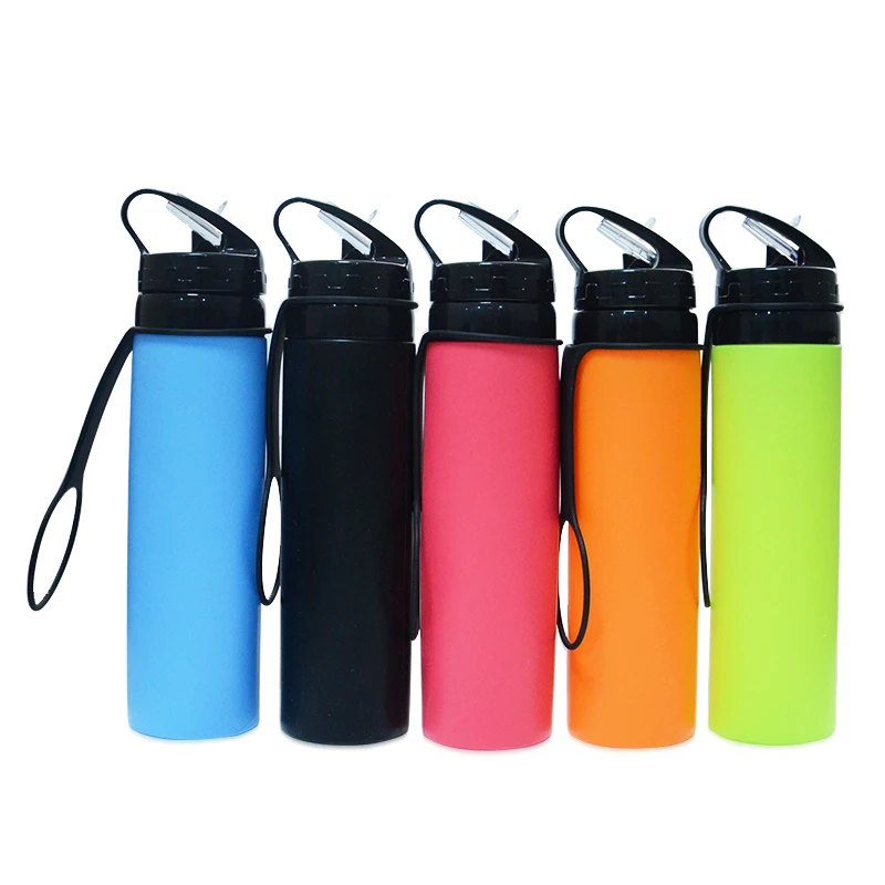 

Squeeze Sports Drink Flexible Folding silicone collapsible sport silicone water bottle, 5 stock colors;custom pantone colors