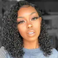 

Black Women Curly Brazilian Virgin Hair 13x6 Lace Front Wigs Human Hair bob Wigs Glueless with Baby Hair(14 inch with 1