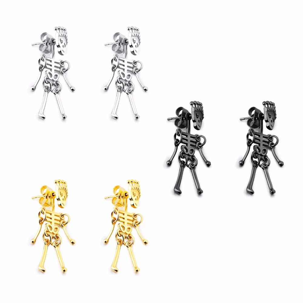 

Factory direct titanium steel skull men's earrings personality skeleton boys girls earrings, Steel color/ black color /golden color