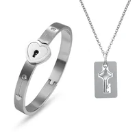 

Factory produce customised wholesale fashion stainless steel love locks key couple bangle jewelry set