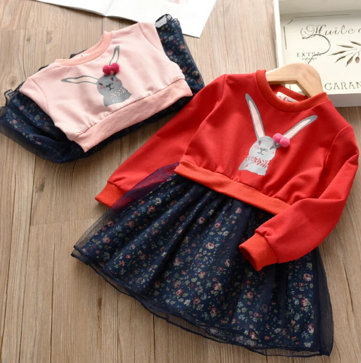 

X87115B korean cute rabit kids clothing new model flower girl dress, As picture