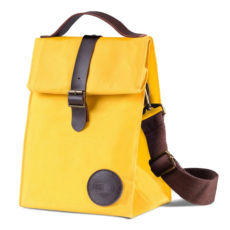 Insulated Waxed Canvas Lunch Bag For Men & Women With Genuine Leather