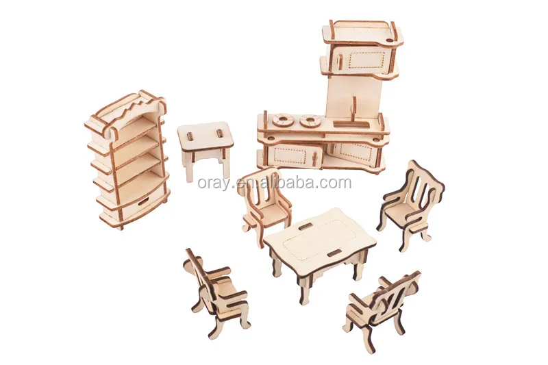 3D Wooden Dollhouse Furniture Puzzle DIY House Room Miniature Models Set Puzzle Gift for Kids