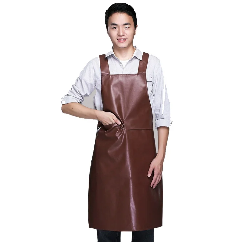 

Denim apron brown leather bbq apron with leather belt leather apron, N/a