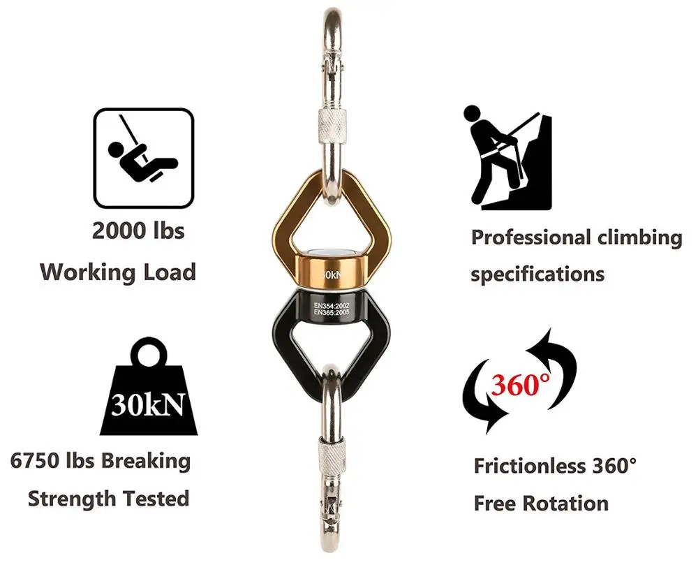 BT-A664 Aluminum 360 Swivel 30KN Carabiner With Swivel Carabiner Screw,Climbing Hammock Swing Setting Carabiner Keychain