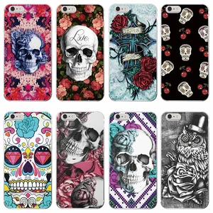 Rockabilly Pink Rose Skull Pattern Soft TPU Clear Phone Case For iphone7 XR Xs Max