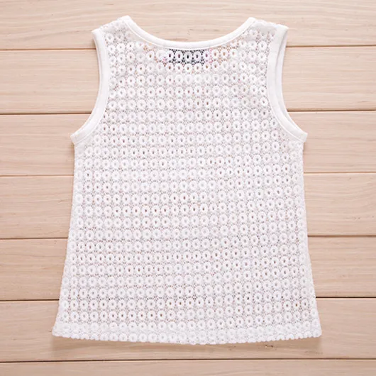

Girls fancy cotton lace front tank top baby lace T-shirt, White,customize