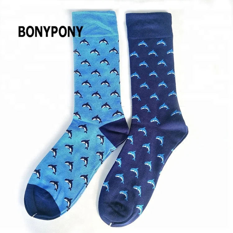 

high quality comed cotton cute sea animal whale dolphin crew socks for men