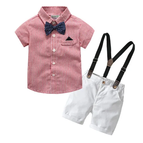 

Boys Shorts set clothes cotton striped short-sleeved shirt white short four-piece set child baby clothing Y45652, Can follow customers' requirements