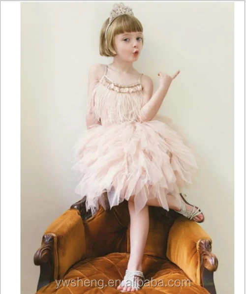 

Girl Swan Feather Rhinestone Sequin Beaded Dress, N/a