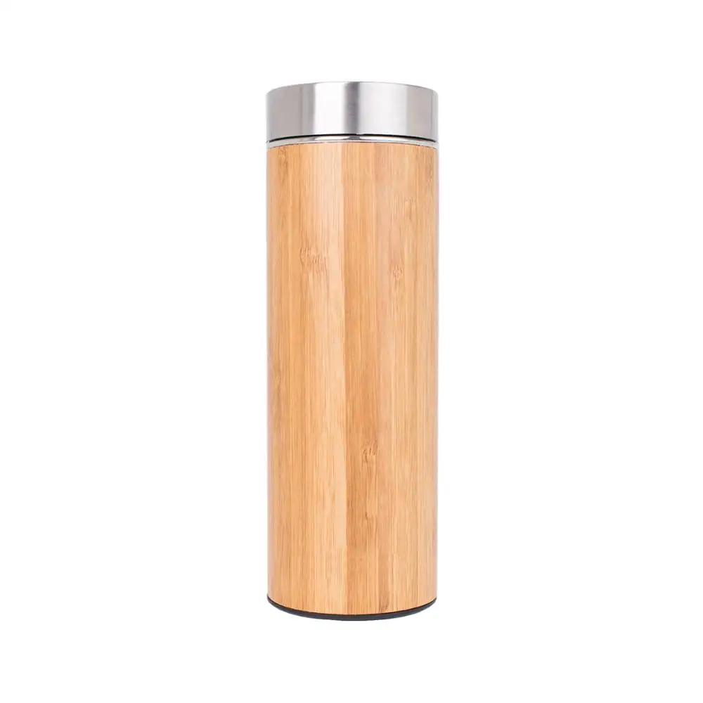 

Stainless Steel Bamboo Tea Tumbler with Tea Infuser, Double Wall Vacuum Tea Cup, Insulated Thermos Travel Mug