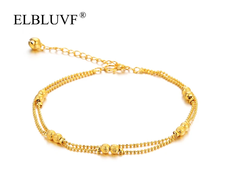 

ELBLUVF Copper Alloy 18K Gold Ball Anklet Double Chain Jewelry For Girls/Ladies/Women