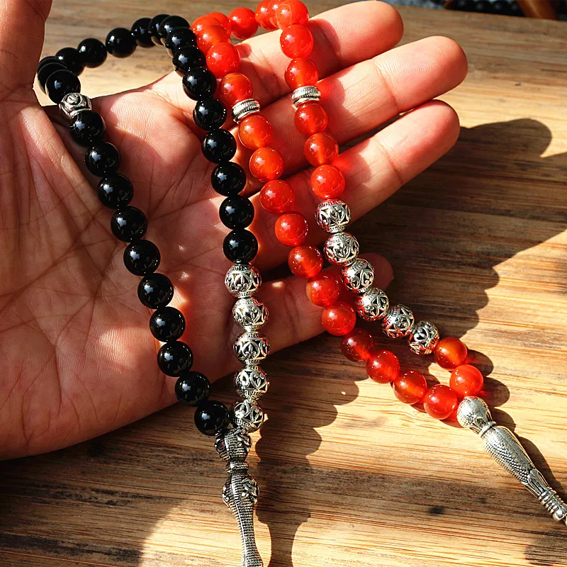 8mm Natural stone Bead 33 Prayer Beads Islamic Muslim Tasbih Allah Mohammed Rosary for women men