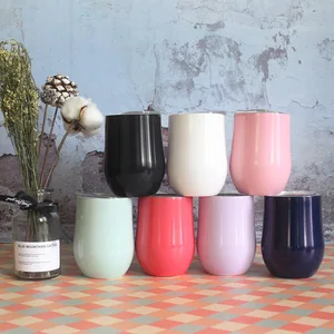 Image of Wholesale Egg Shaped Stainless Steel Tumbler 12oz Double Walled Tumbler Beverage Tumbler Coffee