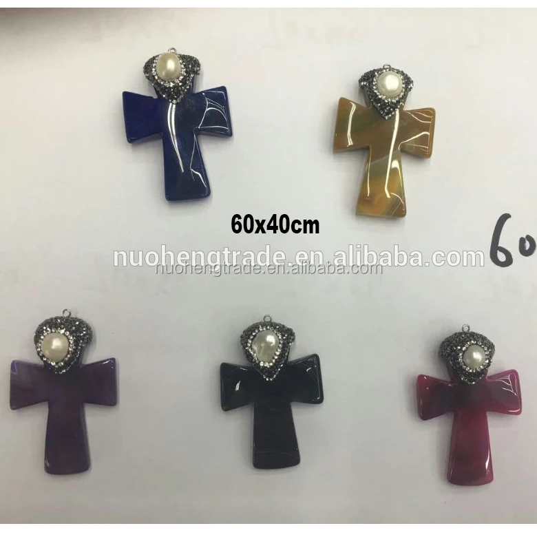 

Cross Gemstone big stone Pendant with Rhinestone Pearl forJewelry Making, Multiple color