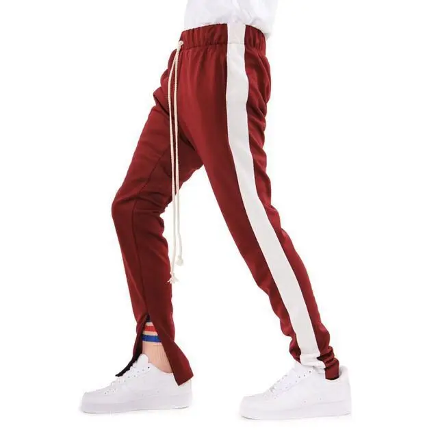 

Men Casual Elastic GYM Sports Fitness Waist Streetwear Jogger Side Stripe Pants, As picture and can be custom color