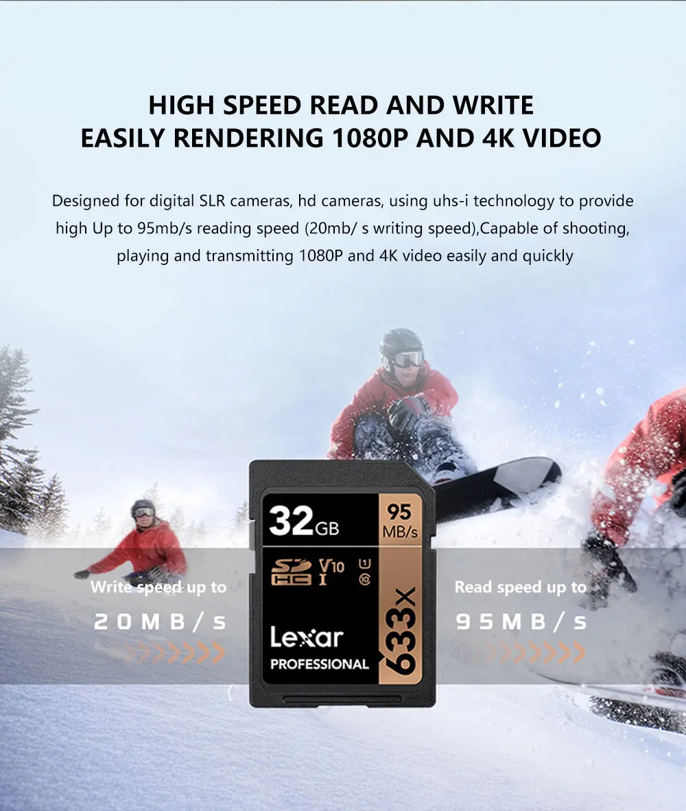 70% off Lexar 95M/s 633x 16G 32GB U1 SD-HC 64GB 128GB 256GB U3 SD Card SD-XC Class 10 memory Card For 1080p 3D 4K video Camera - ANKUX.COM