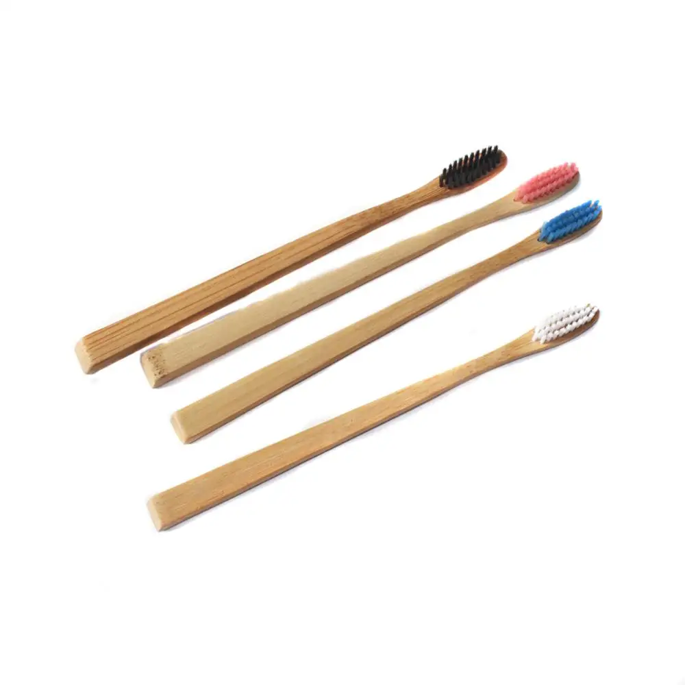 

Family pack of 4 all natural bamboo handle toothbrush, Natural bamboo color