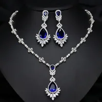 

18K Plated AAA Cubic Zirconia Big Drop Royal Bridal Wedding Evening Earring Necklace Jewelry Set For Women