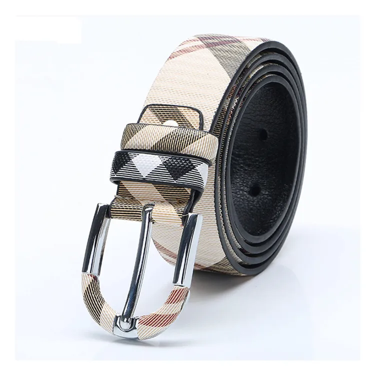 Fashionable Men Plaid Cow Genuine Leather Lather Belts With Leather ...