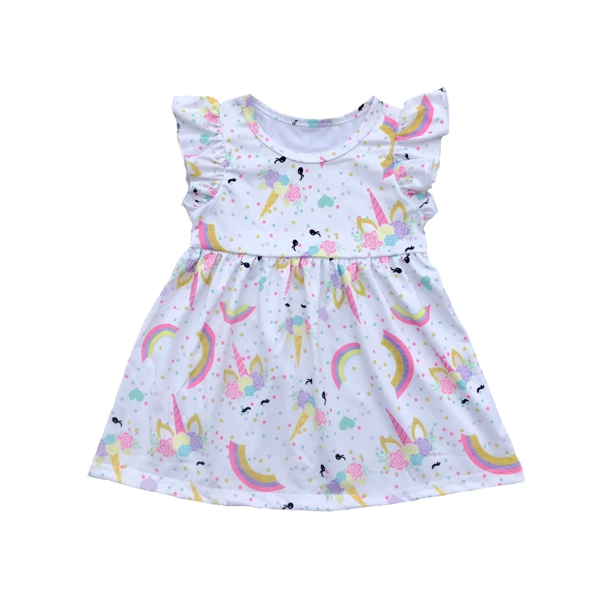 

Summer unicorn dress infant baby girl dress flutter pattern children clothing, Pic