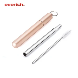 Image of telescopic straw collapsible straw foldable food grade material customized carton metal straw