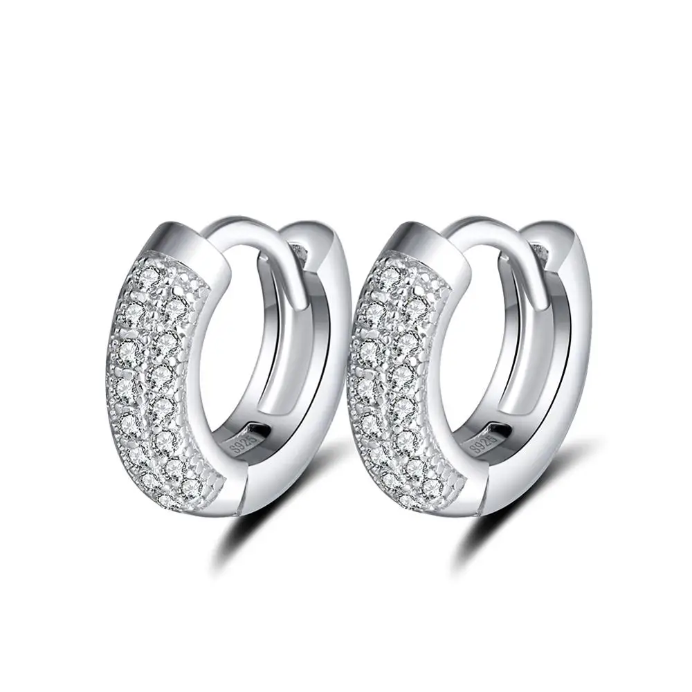 

RINNTIN SE103 Fashion Women men jewelry 925 silver Pave Clear CZ Hoop Earring