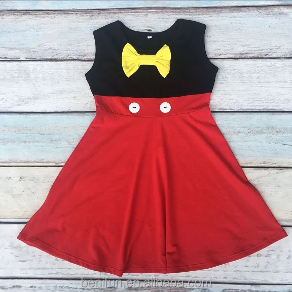 

Wholesale fancy mickey dresses for kids children summer dress baby girl clothes red black with button dresses for fall season