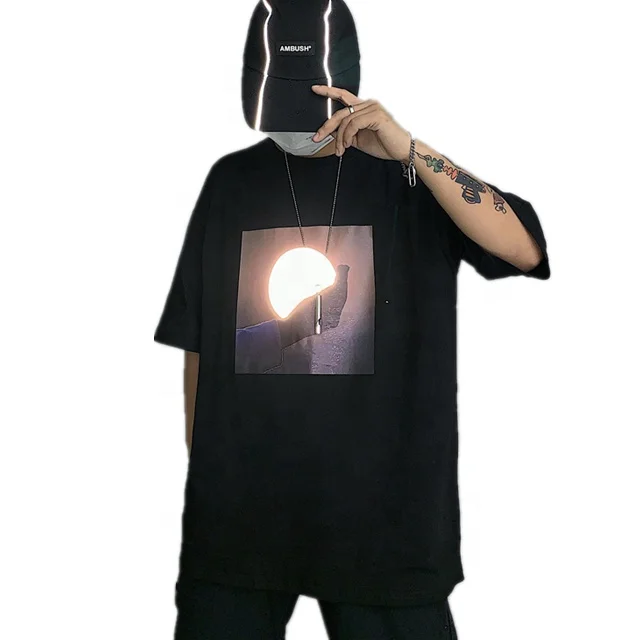 Couple Hip Hop Fashion Reflective Printing Women Oversize 100%Cotton T Shirt Men