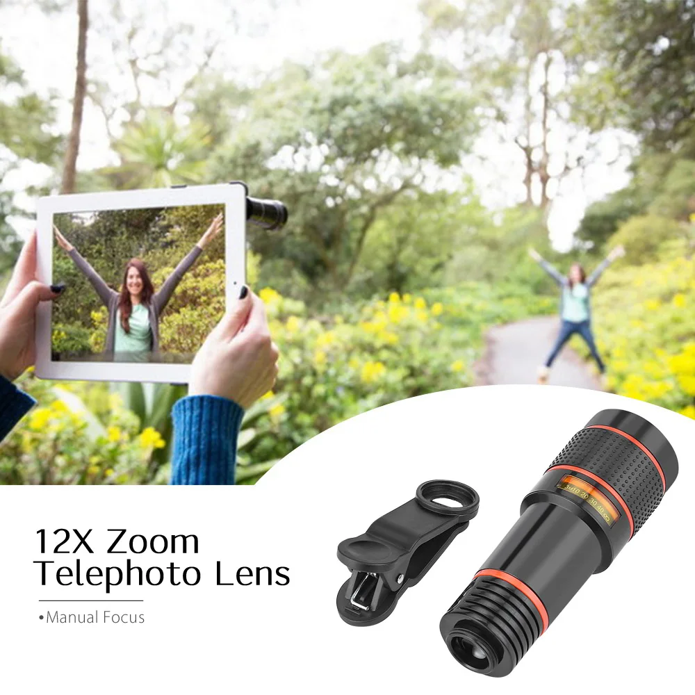 

12X All-optical Zoom Telephoto Telescope Lens Manual Focus for External Mobile Phone Camera